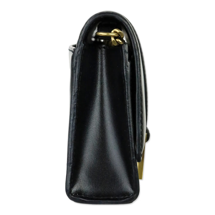 Balenciaga Black Shiny Box Calfskin Hourglass Leather Wallet on Chain