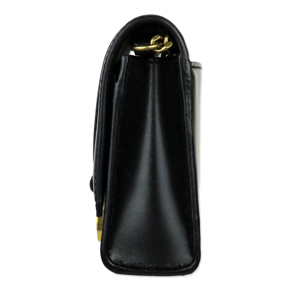 Balenciaga Black Shiny Box Calfskin Hourglass Leather Wallet on Chain