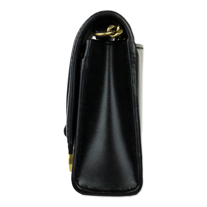 Balenciaga Black Shiny Box Calfskin Hourglass Leather Wallet on Chain