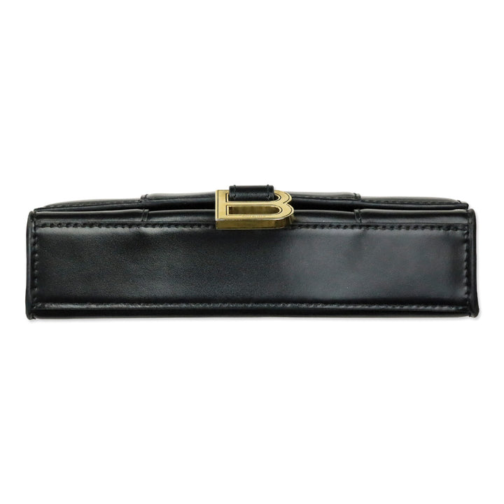 Balenciaga Black Shiny Box Calfskin Hourglass Leather Wallet on Chain