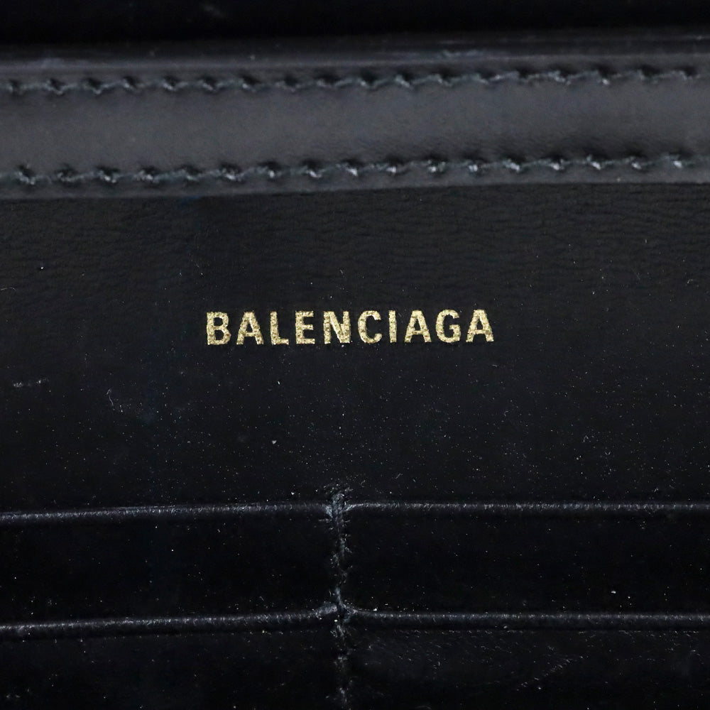 Balenciaga Black Shiny Box Calfskin Hourglass Leather Wallet on Chain
