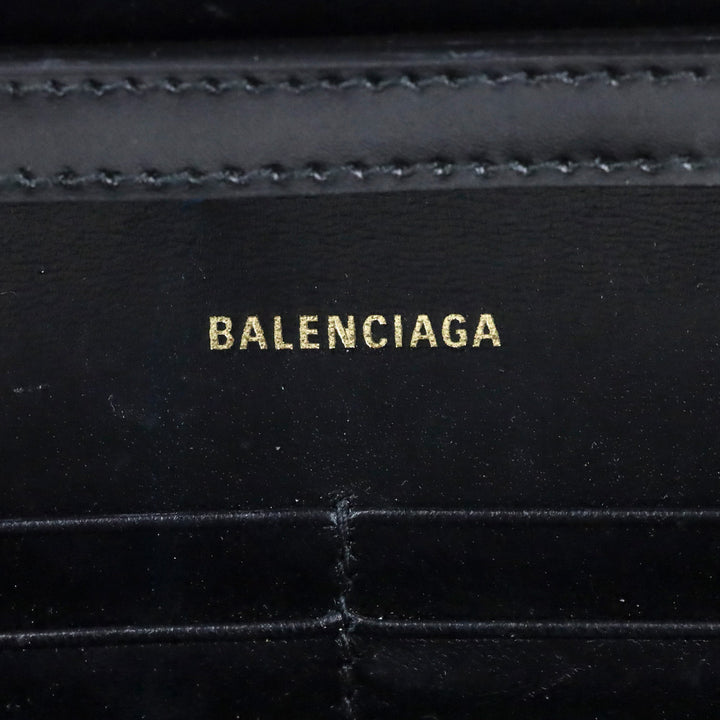 Balenciaga Black Shiny Box Calfskin Hourglass Leather Wallet on Chain