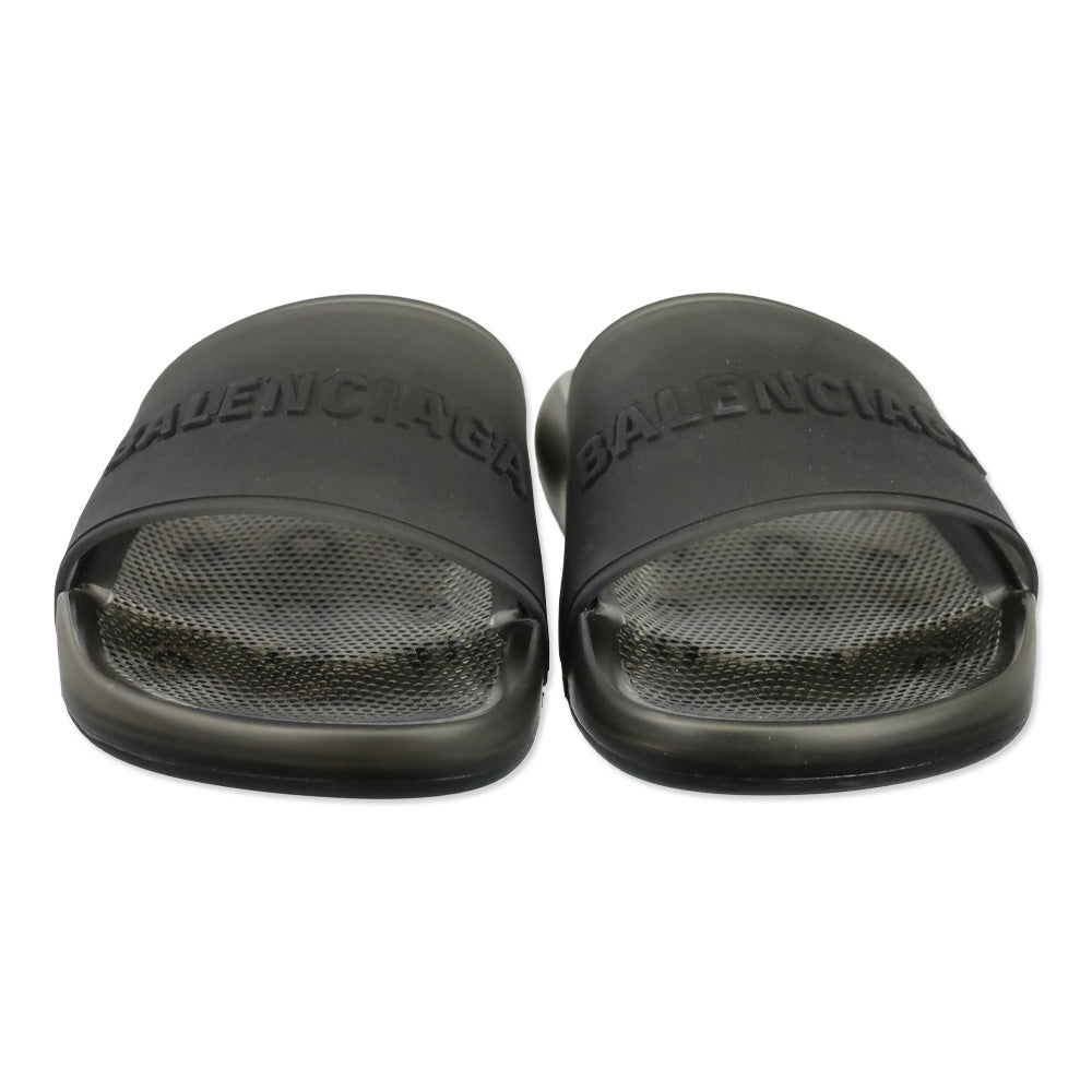 Balenciaga Black Transparent Rubber Pool Slide Sandal