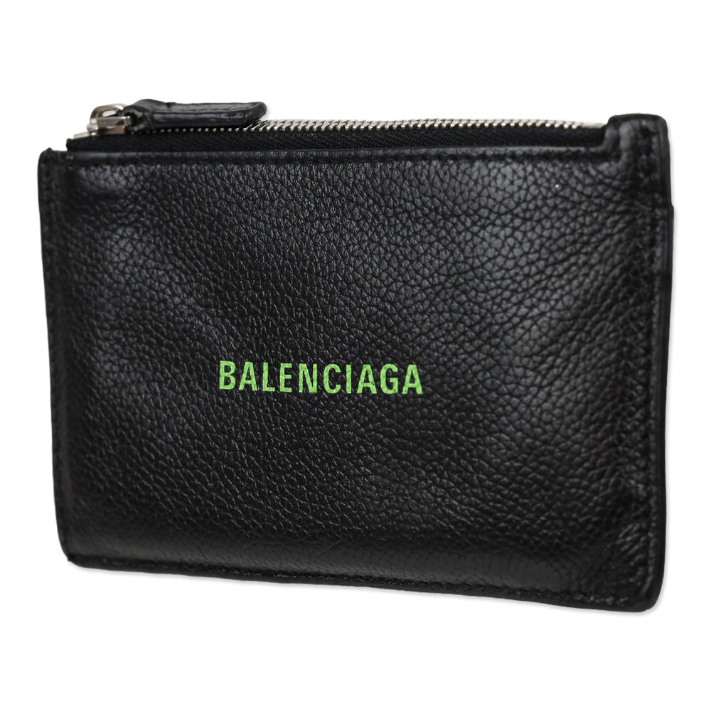 Balenciaga Black/Fluorescent Green Grained Leather Cash Long Coin And Card Holder