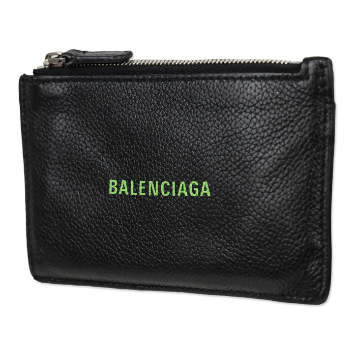 Balenciaga Black/Fluorescent Green Grained Leather Cash Long Coin And Card Holder