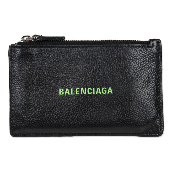 Balenciaga Black/Fluorescent Green Grained Leather Cash Long Coin And Card Holder