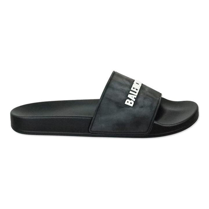 Balenciaga Black/White Smooth Rubber Logo Pool Slide Sandals