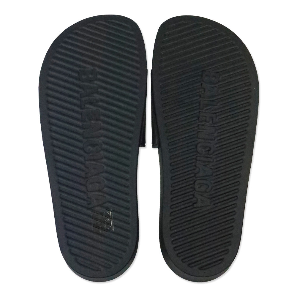 Balenciaga Black/White Smooth Rubber Logo Pool Slide Sandals