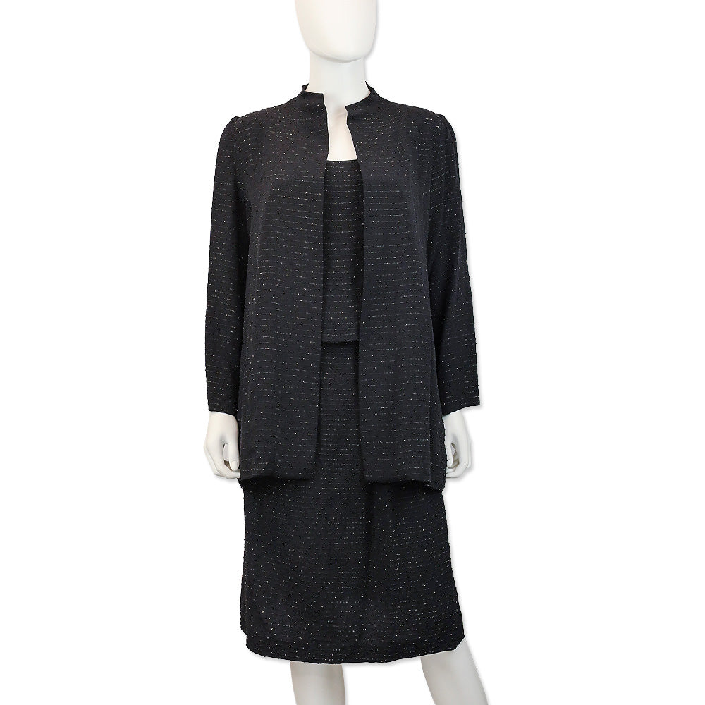 Balenciaga Black with Gold Striped Mid-Rise Pleated Midi Skirt
