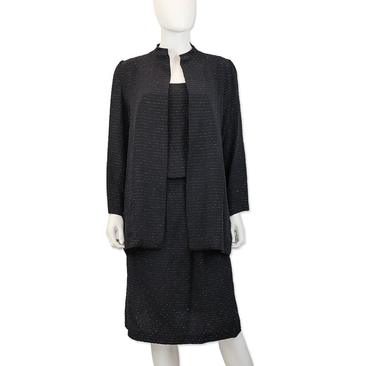 Balenciaga Black with Gold Striped Mid-Rise Pleated Midi Skirt