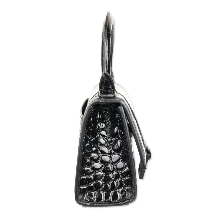 Balenciaga Hourglass Black Crocodile Embossed Leather Mini Top Handle Bag