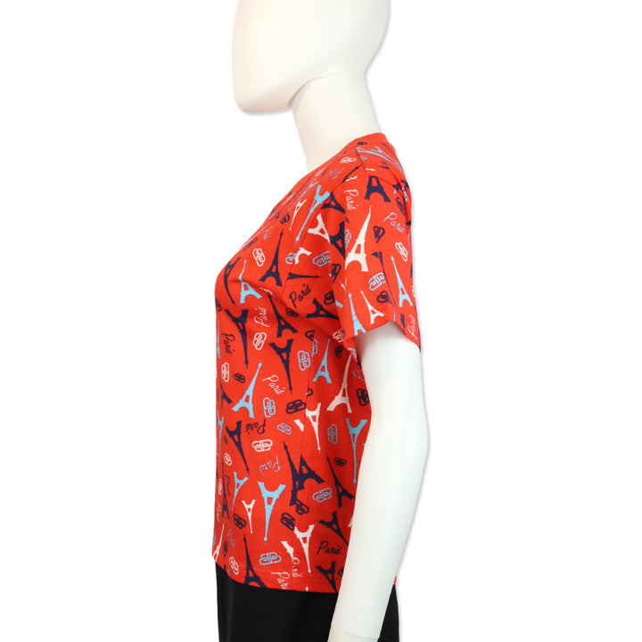 Balenciaga Red Cotton Allover Paris Logo T-Shirt