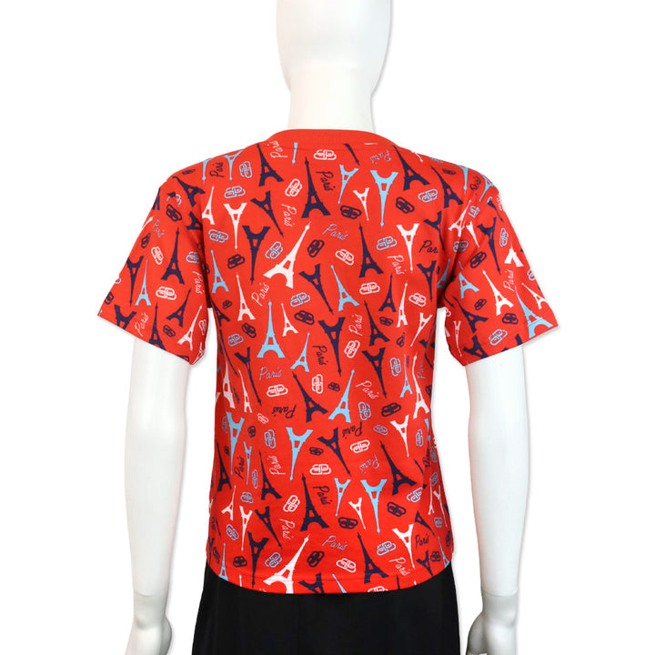 Balenciaga Red Cotton Allover Paris Logo T-Shirt