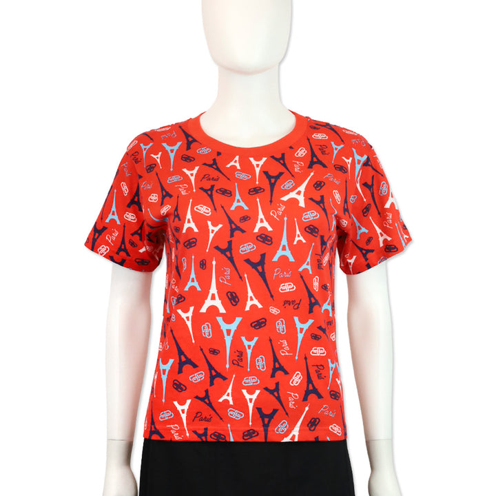 Balenciaga Red Cotton Allover Paris Logo T-Shirt