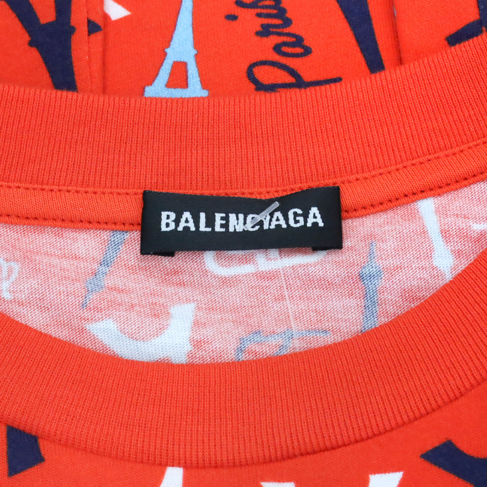 Balenciaga Red Cotton Allover Paris Logo T-Shirt