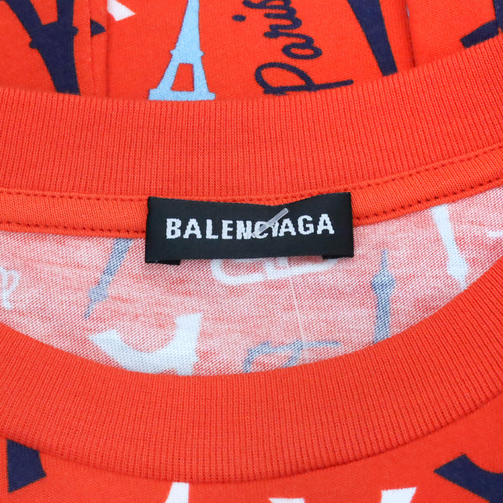 Balenciaga Red Cotton Allover Paris Logo T-Shirt