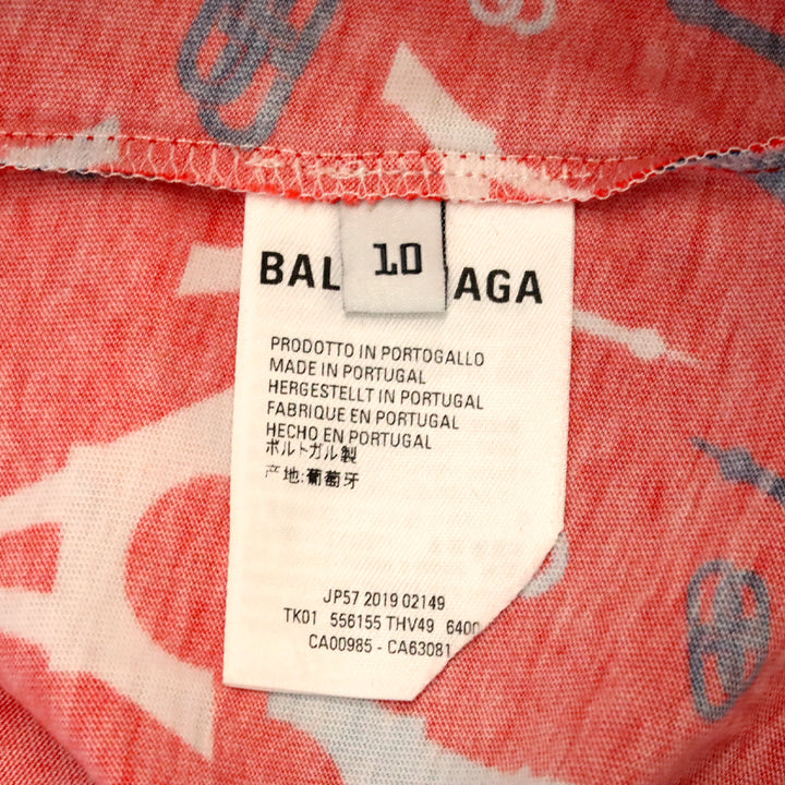 Balenciaga Red Cotton Allover Paris Logo T-Shirt