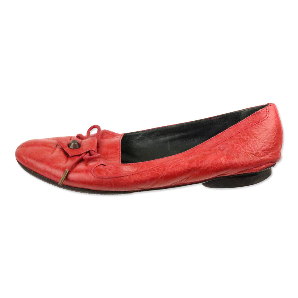 Balenciaga Vintage Red Leather Bow Stud Ballet Flats