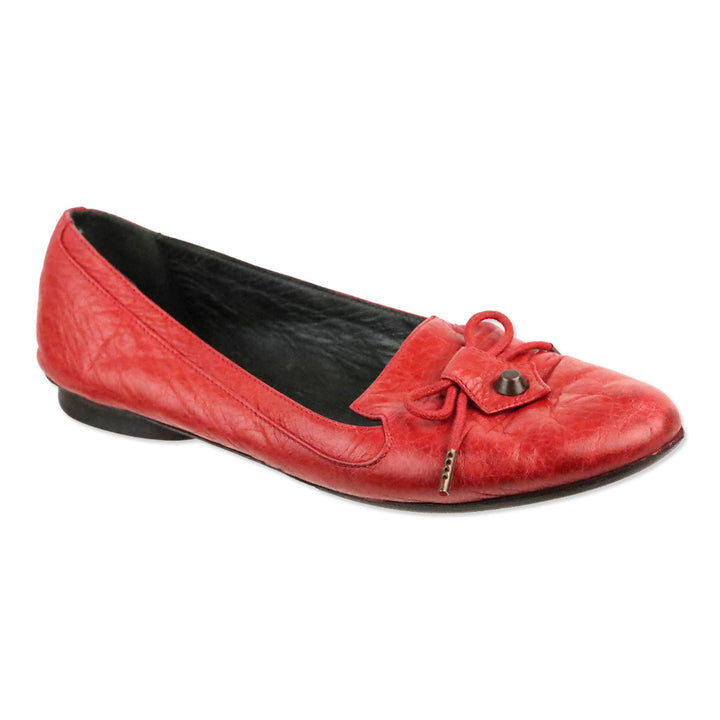Balenciaga Vintage Red Leather Bow Stud Ballet Flats