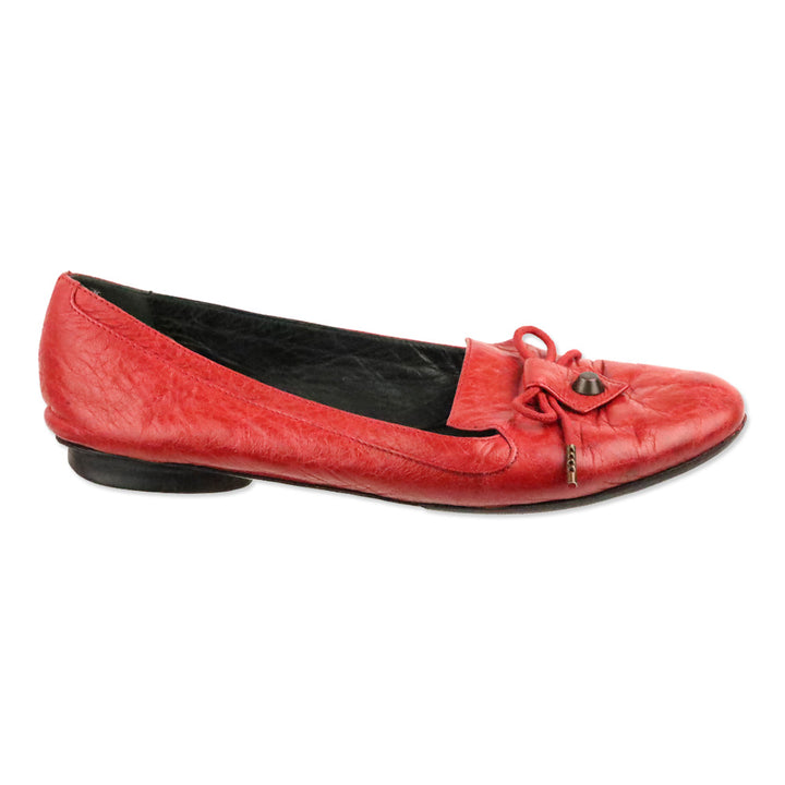 Balenciaga Vintage Red Leather Bow Stud Ballet Flats
