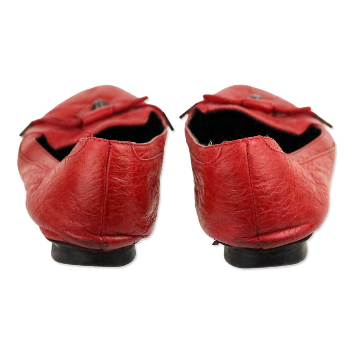 Balenciaga Vintage Red Leather Bow Stud Ballet Flats