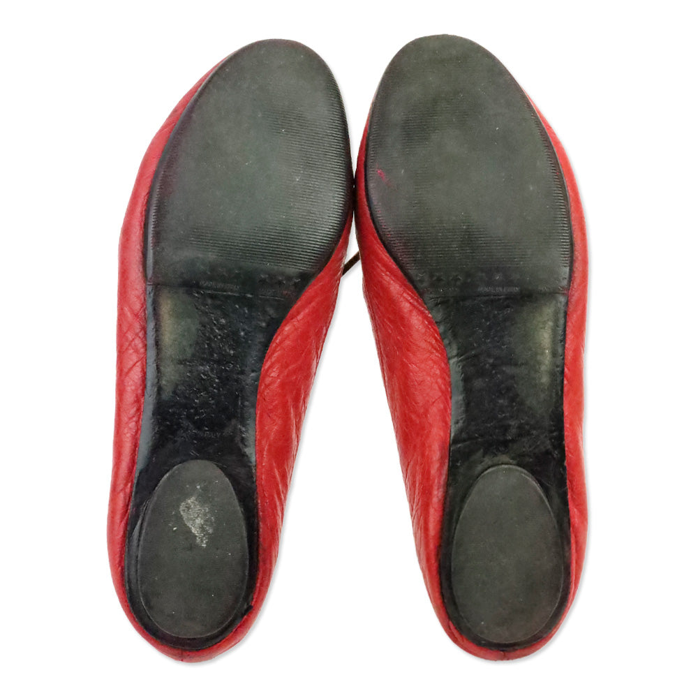 Balenciaga Vintage Red Leather Bow Stud Ballet Flats