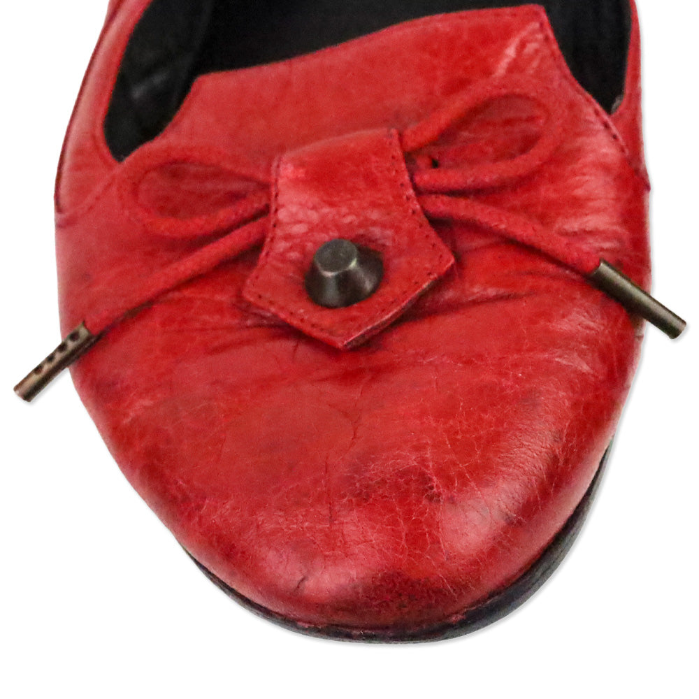Balenciaga Vintage Red Leather Bow Stud Ballet Flats