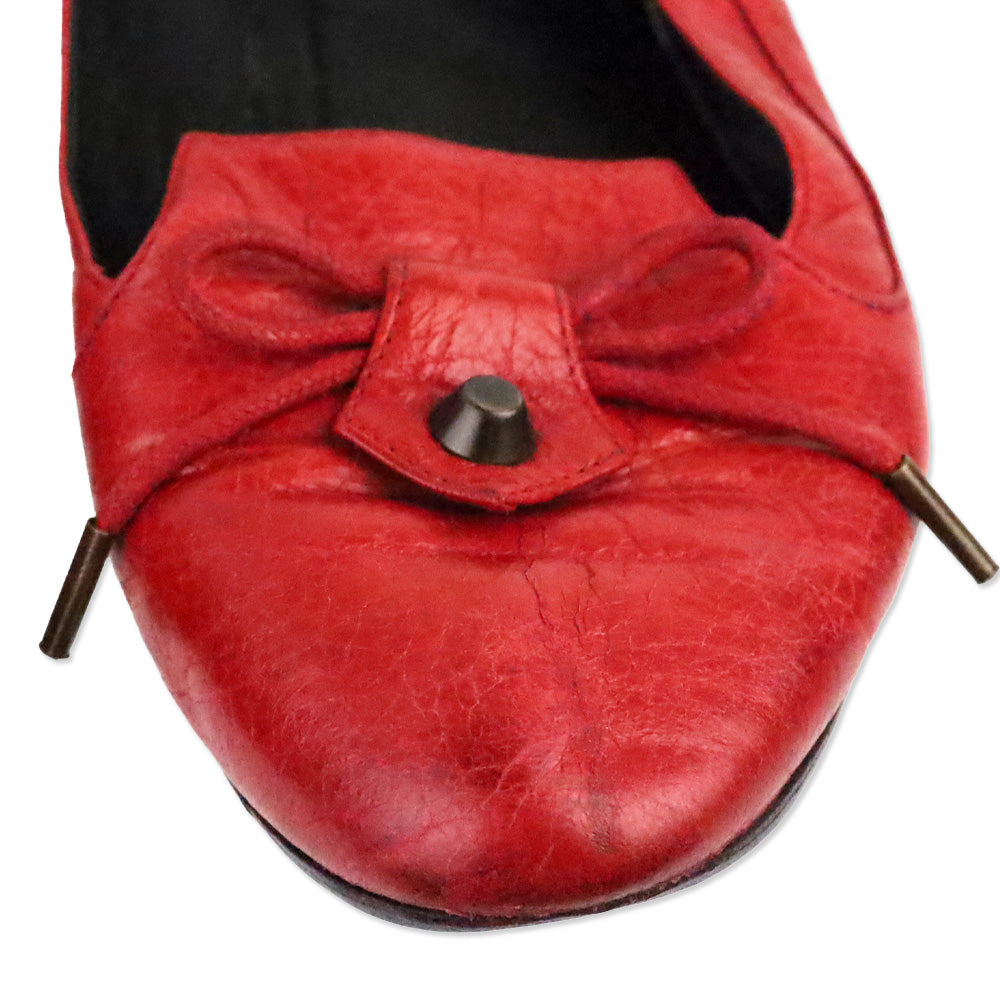 Balenciaga Vintage Red Leather Bow Stud Ballet Flats