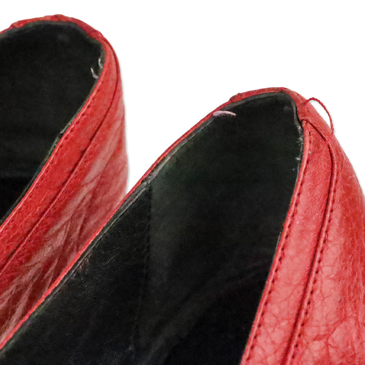 Balenciaga Vintage Red Leather Bow Stud Ballet Flats
