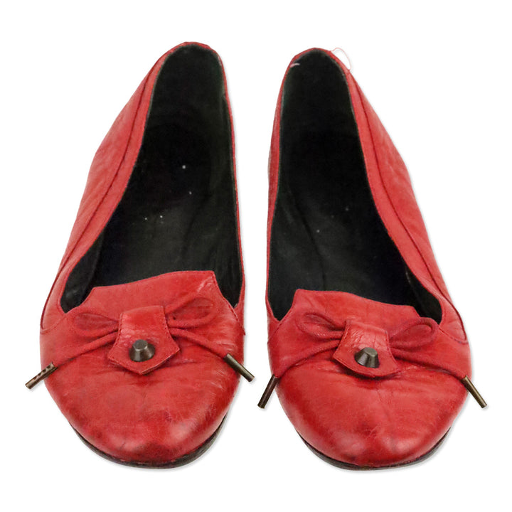 Balenciaga Vintage Red Leather Bow Stud Ballet Flats