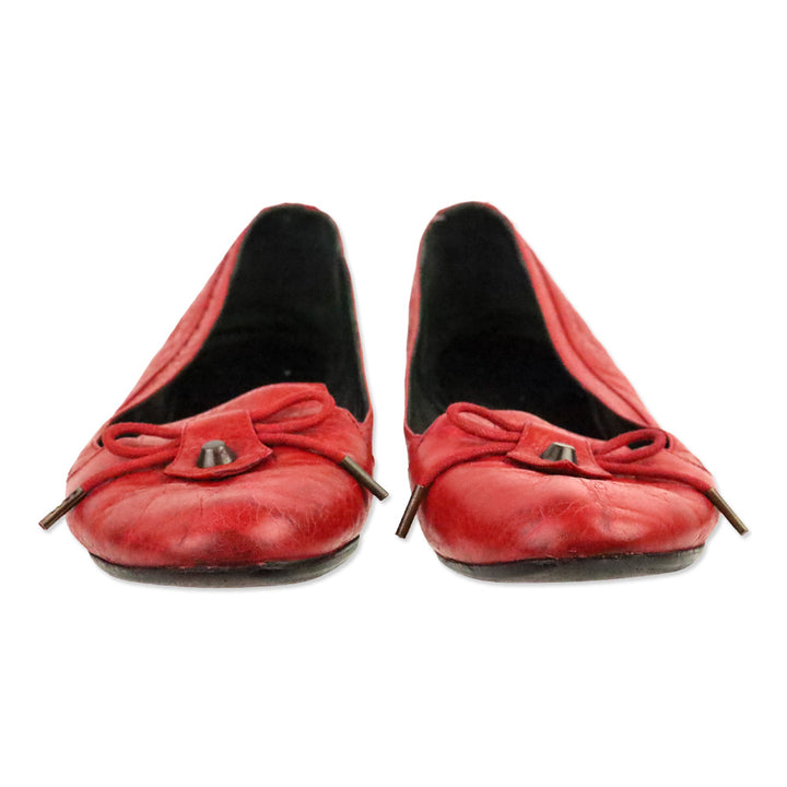 Balenciaga Vintage Red Leather Bow Stud Ballet Flats