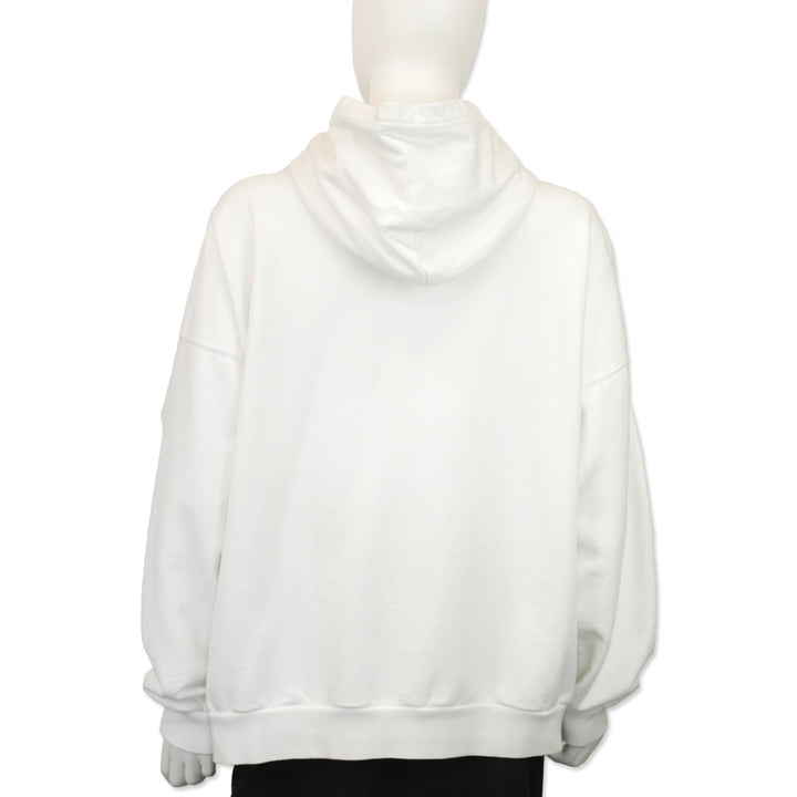 Balenciaga White Cotton Paris Balenciaga Embroidered Logo Hoodie