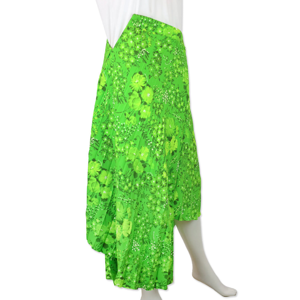 Balenciaga S/S 2020 Green Floral Pleated Asymmetrical Twist Midi Skirt