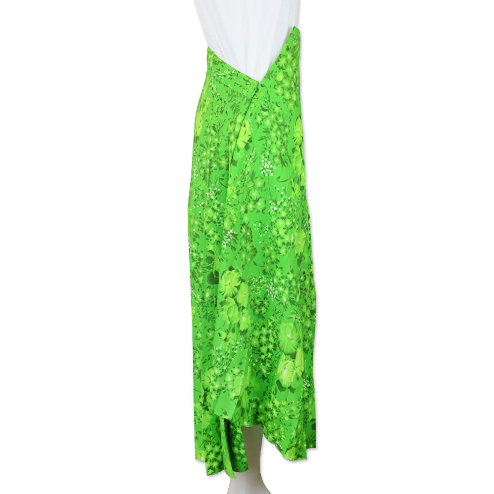 Balenciaga S/S 2020 Green Floral Pleated Asymmetrical Twist Midi Skirt