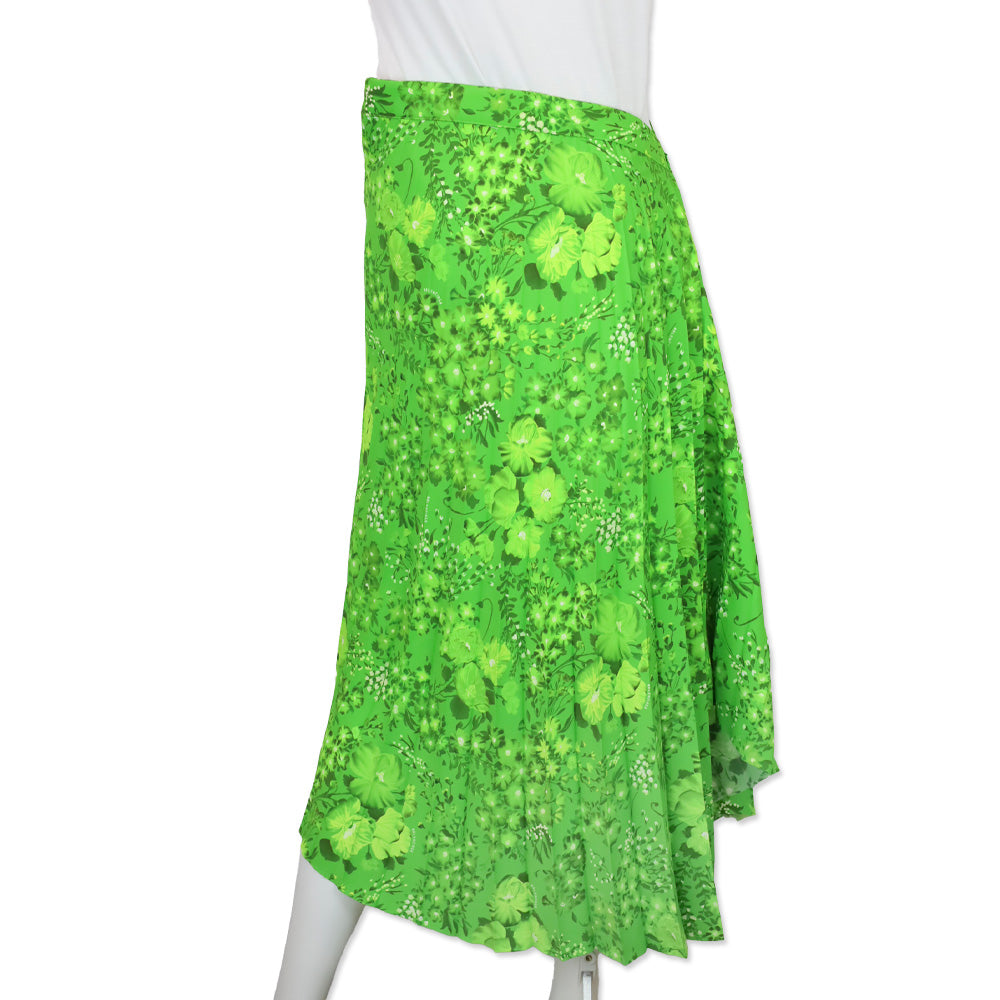 Balenciaga S/S 2020 Green Floral Pleated Asymmetrical Twist Midi Skirt