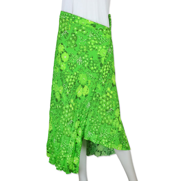Balenciaga S/S 2020 Green Floral Pleated Asymmetrical Twist Midi Skirt