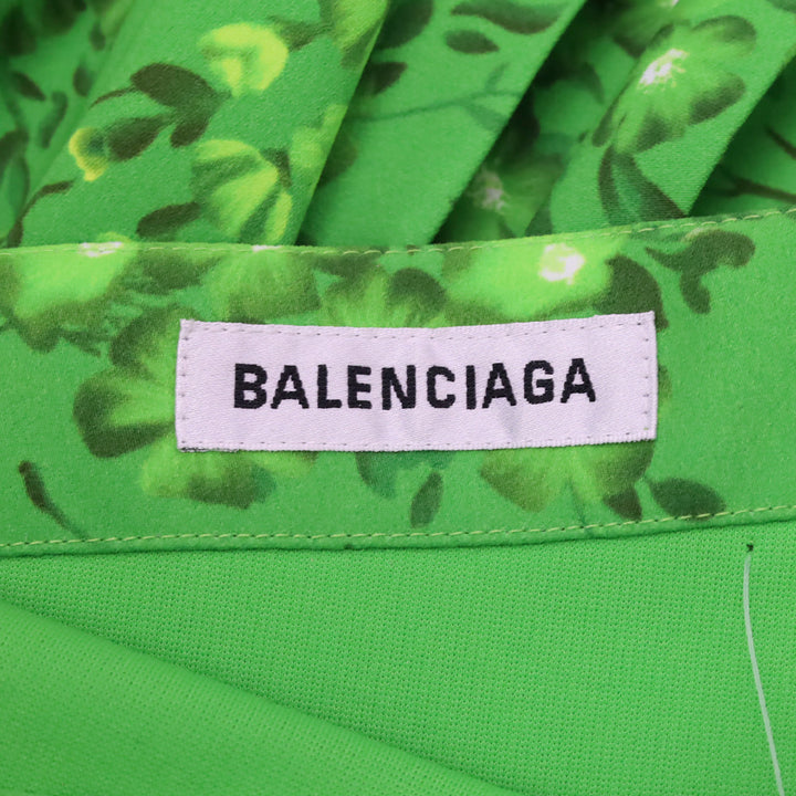 Balenciaga S/S 2020 Green Floral Pleated Asymmetrical Twist Midi Skirt