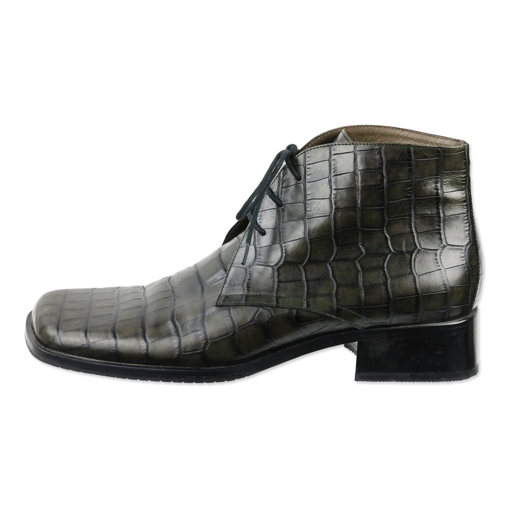 Bally Farell Green Croc-Embossed Leather Square Derby Boots