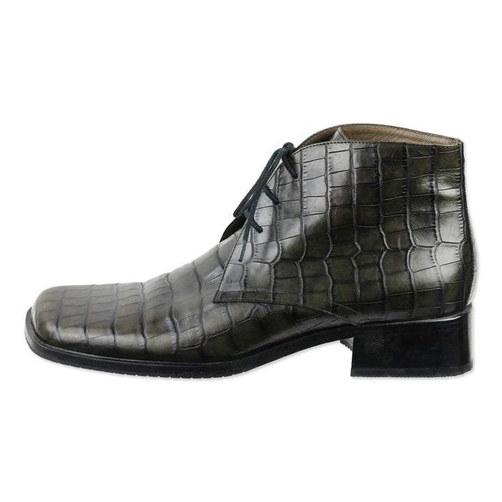 Bally Farell Green Croc-Embossed Leather Square Derby Boots