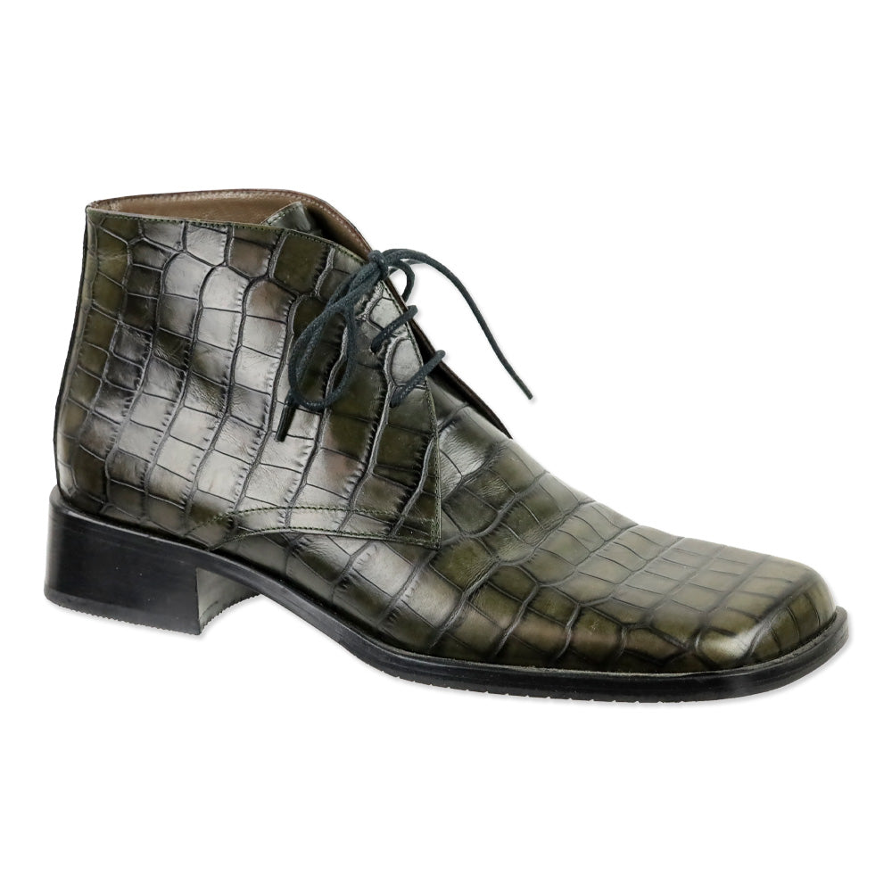 Bally Farell Green Croc-Embossed Leather Square Derby Boots