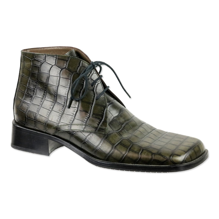 Bally Farell Green Croc-Embossed Leather Square Derby Boots