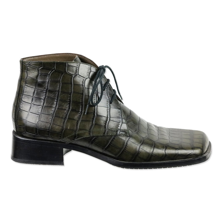 Bally Farell Green Croc-Embossed Leather Square Derby Boots