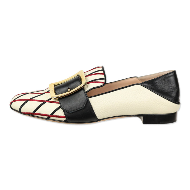 Bally Janelle Bone Calf Embroidered Buckle Loafer