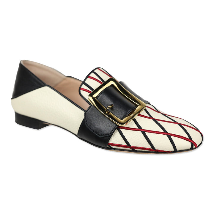 Bally Janelle Bone Calf Embroidered Buckle Loafer