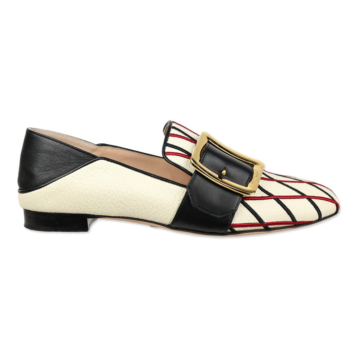 Bally Janelle Bone Calf Embroidered Buckle Loafer
