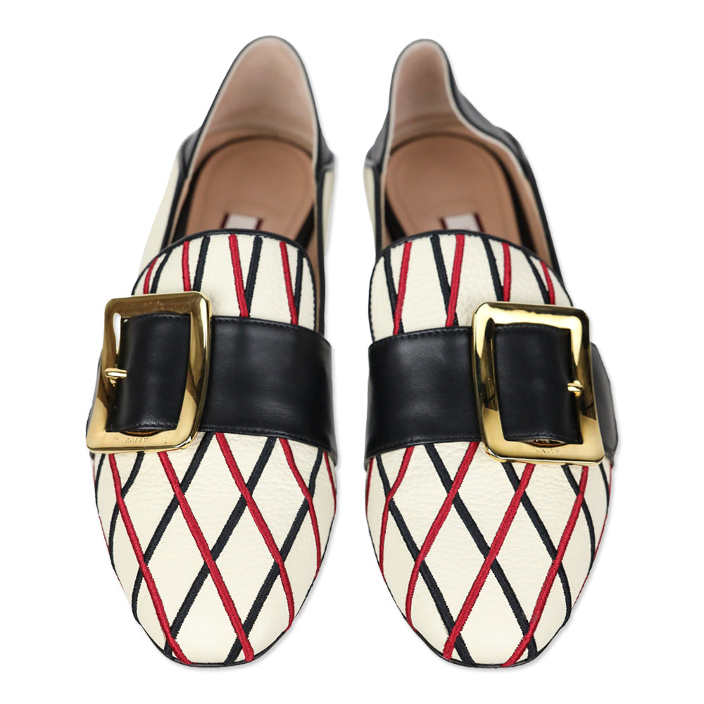 Bally Janelle Bone Calf Embroidered Buckle Loafer