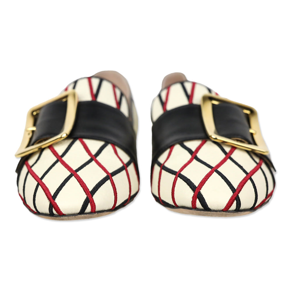 Bally Janelle Bone Calf Embroidered Buckle Loafer