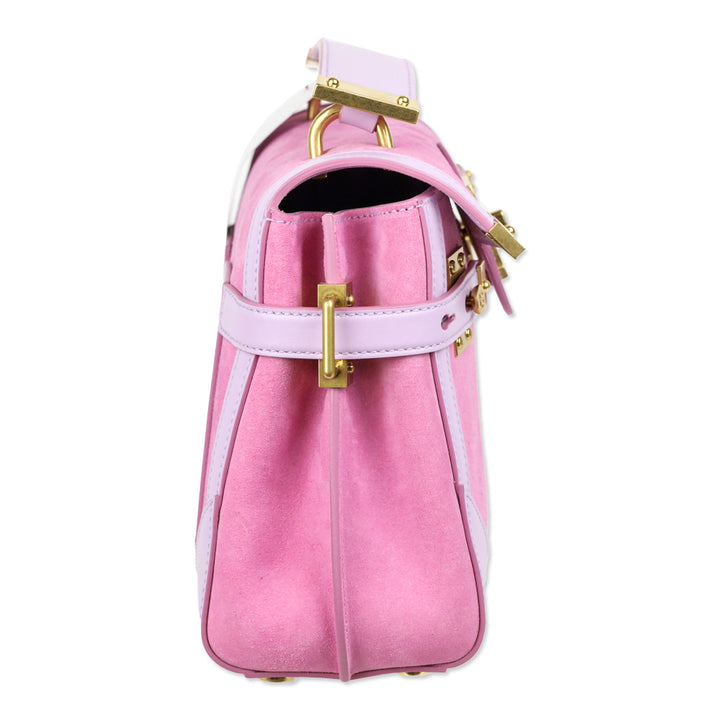 Balmain B-Buzz 23 Pink Suede & Lilac Leather Handbag