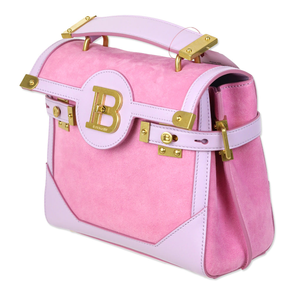 Balmain B-Buzz 23 Pink Suede & Lilac Leather Handbag