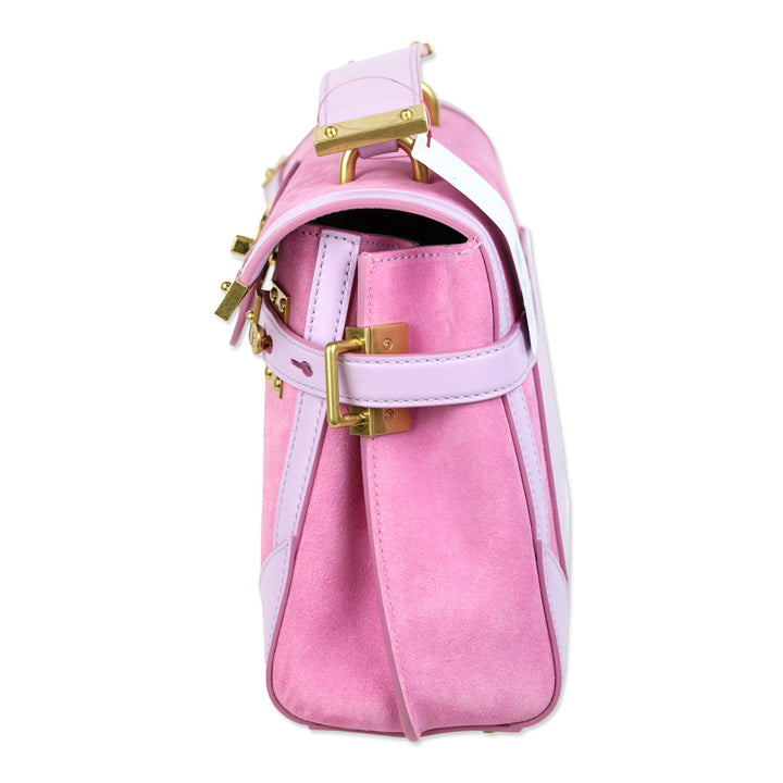 Balmain B-Buzz 23 Pink Suede & Lilac Leather Handbag